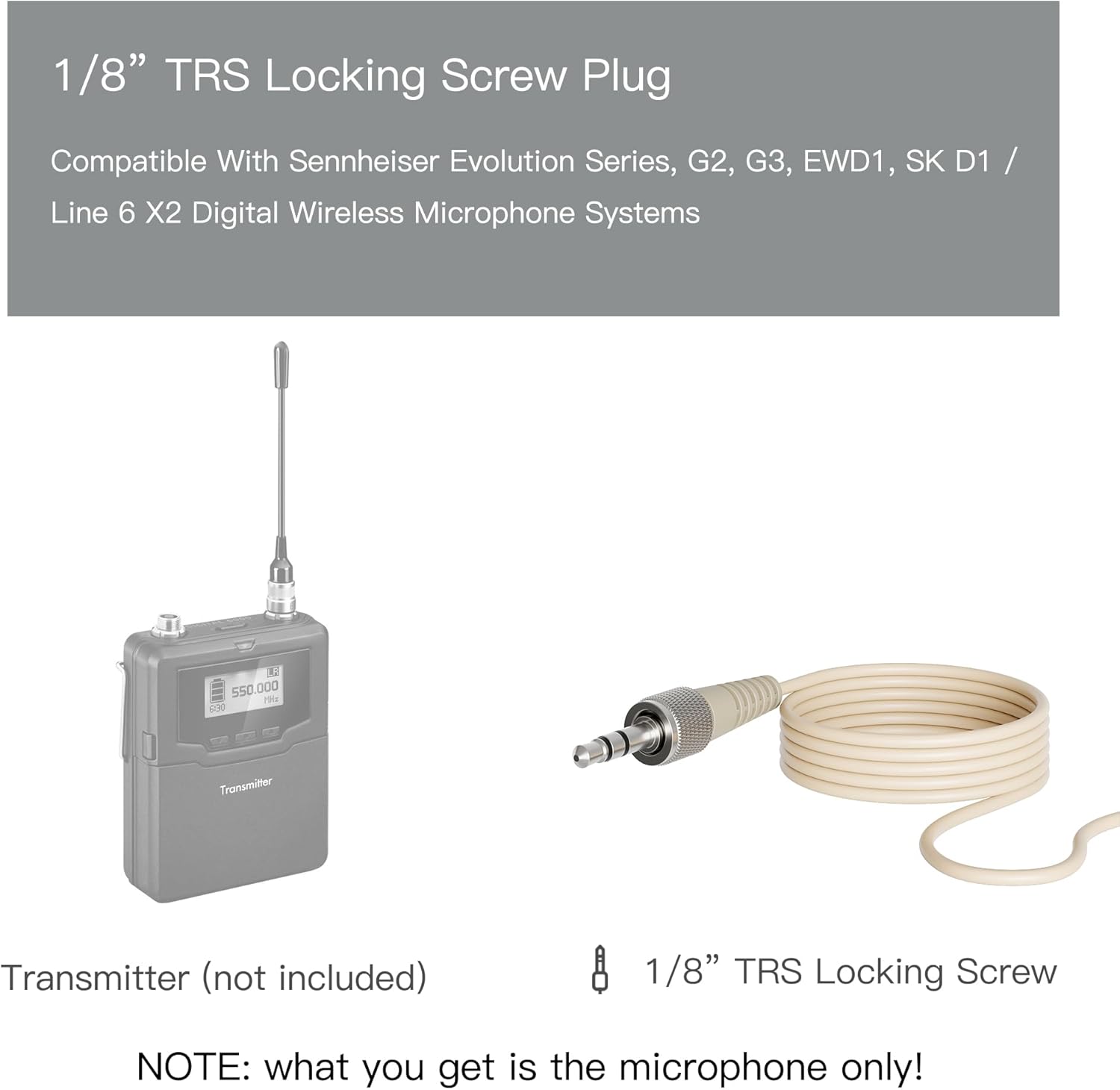 J K MIC-J 069 Earhook Headworn Headset Unidirectional Microphone Compatible with Sennheiser Wireless Microphone System - 1/8" TRS Locking Screw Plug - Image 2