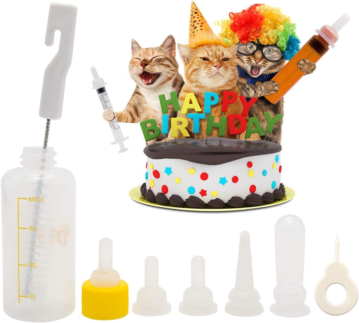 FJNATINH Kitten Puppy Feeding Bottles, Newborn Small Animals Milk Bottles for Nursing with Replacement Nipples, Pet Feeder Set : Pet Supplies