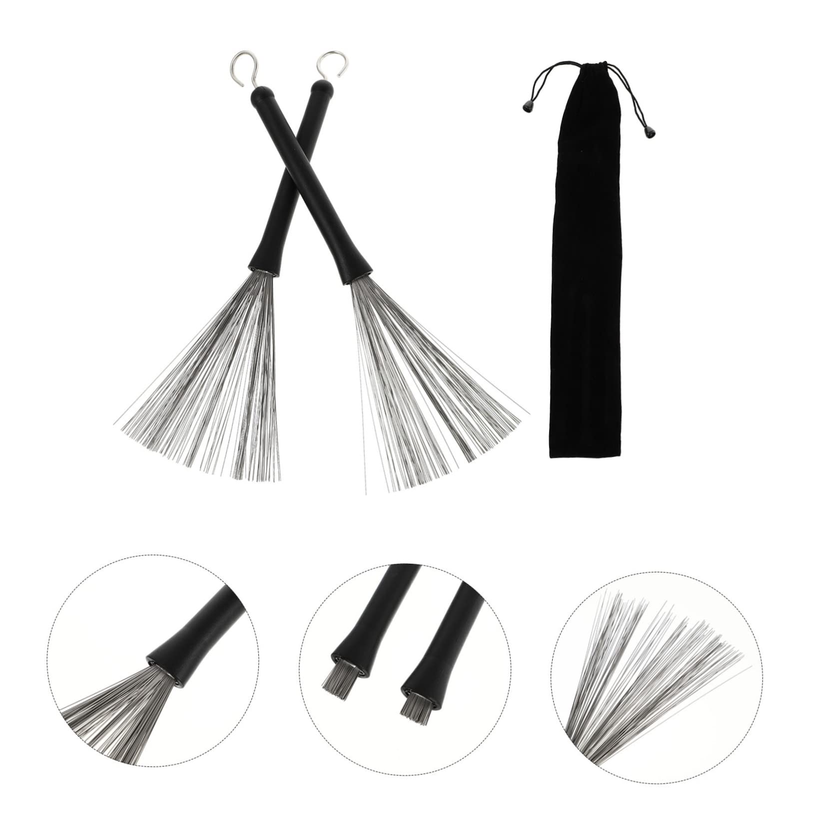 Wakauto Jazz Drum Cleaning Kit 3-piece Drum Brush Set Storage Bag for Drum Supplies
