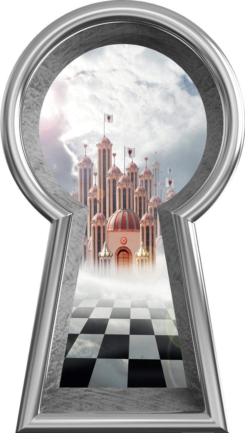Silver Keyhole Wall Decal Hearts Castle Fantasy Fairy Tale Wonderland Decor Removable Peel and Stick Mural for Kids Room 36 inch