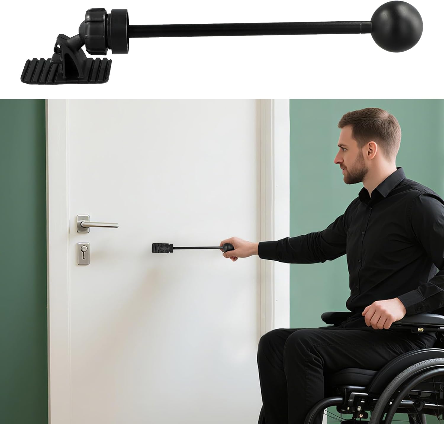 Metal Manual Door Closer for Wheelchair Users, Help Mobility Challenged Close The Door in Home Effortless and Stress-Free, for Home Swivels Door, Black