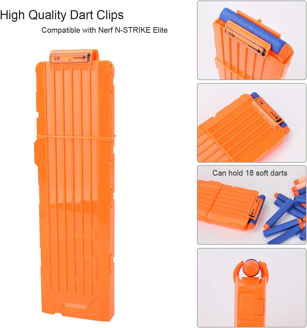 Soft Bullet Clips 18-Darts Quick Reload Clips Magazine Clips for Nerf Toy Dart Gun 4pcs (Orange)