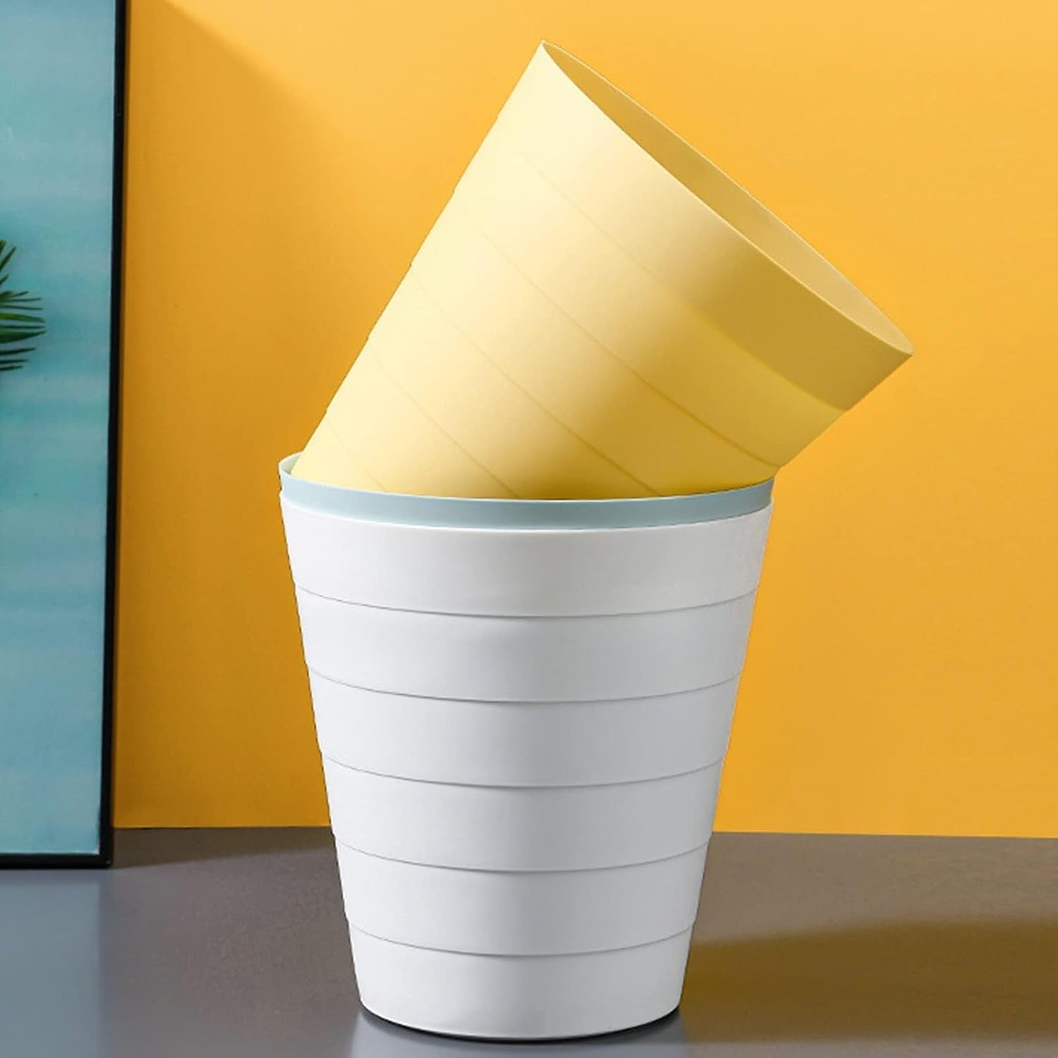 6L Small Trash Can, Compact Plastic Waste Bin for Home, Office, Kitchen, and Table, Lidless Design, Multiple Colors(White)