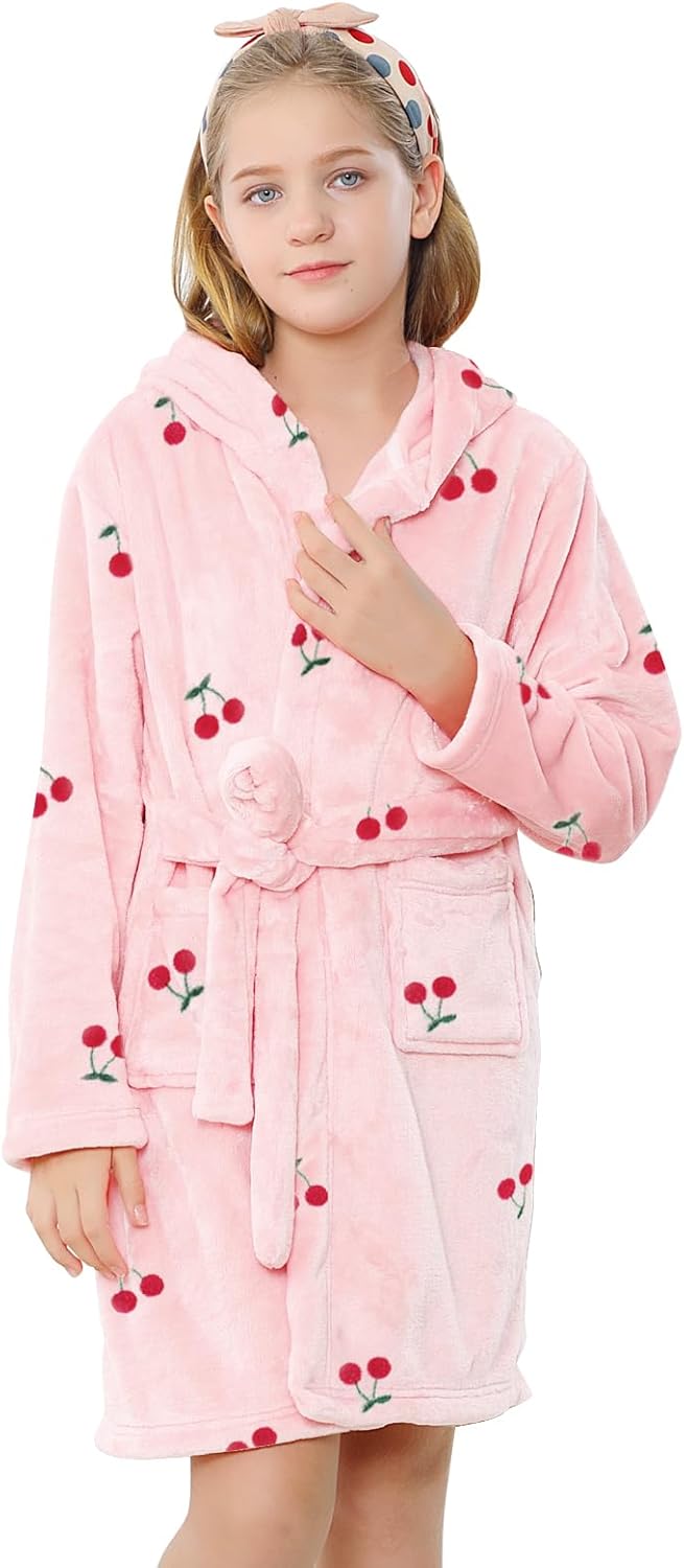 Umeyda Girls Fleece Hooded Robes, Warm Printed Bath Robe for Kids Soft Fuzzy Bathrobe for Gifts - Image 3