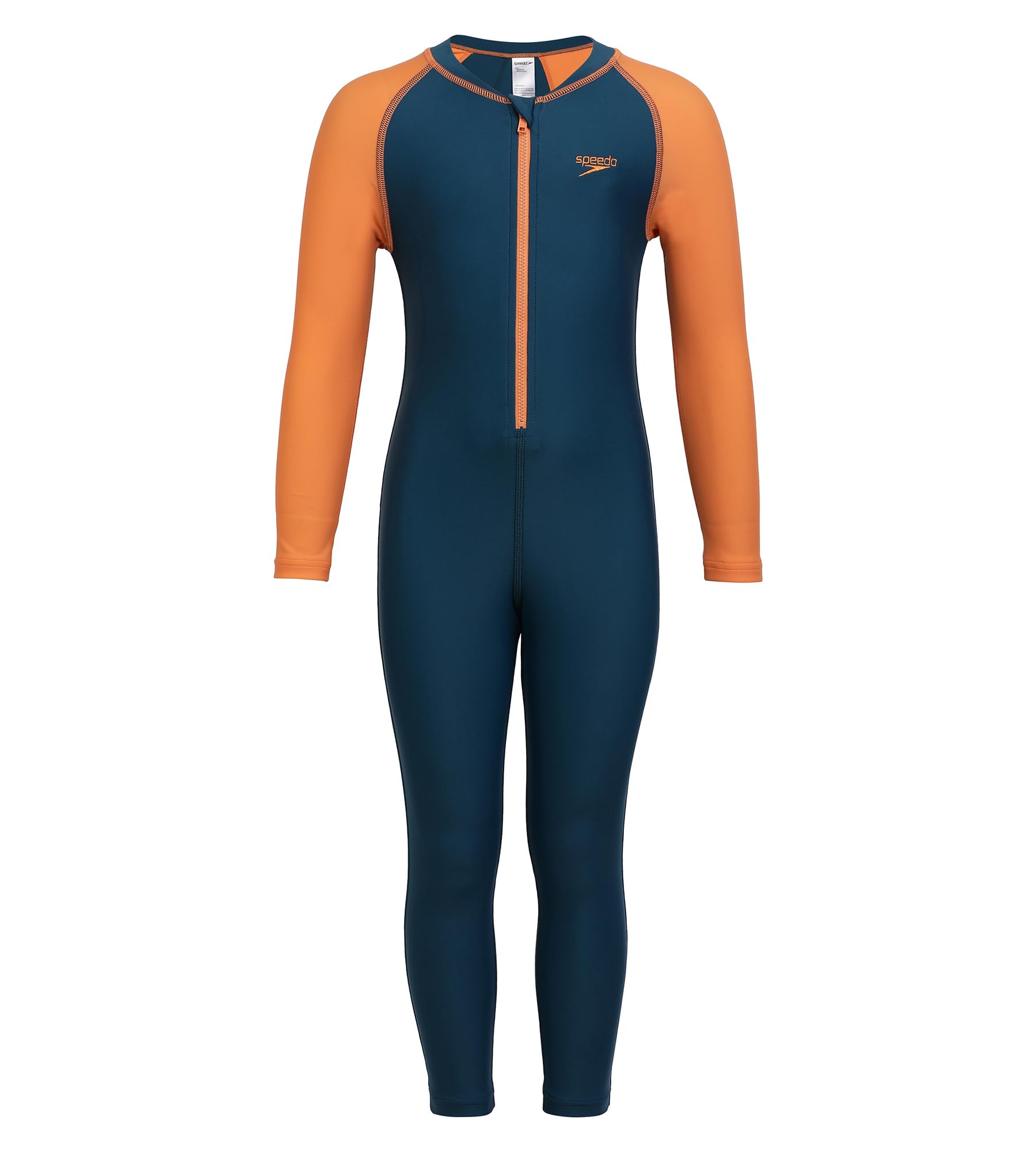 Speedo Boy's Recycled Endurance 10 High Chlorine Resistant UPF 40+ Sun Protection All in One Suit - Dark Teal & Sweet Apricot-image-11