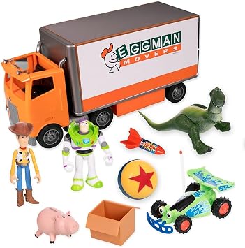 Disney Store Official Toy Story Moving Truck Vehicle Play Set - Eggman Movers Truck with Trailer, Andys Room, Woody, Buzz Lightyear, Rex, RC, Hamm Plus Accessories