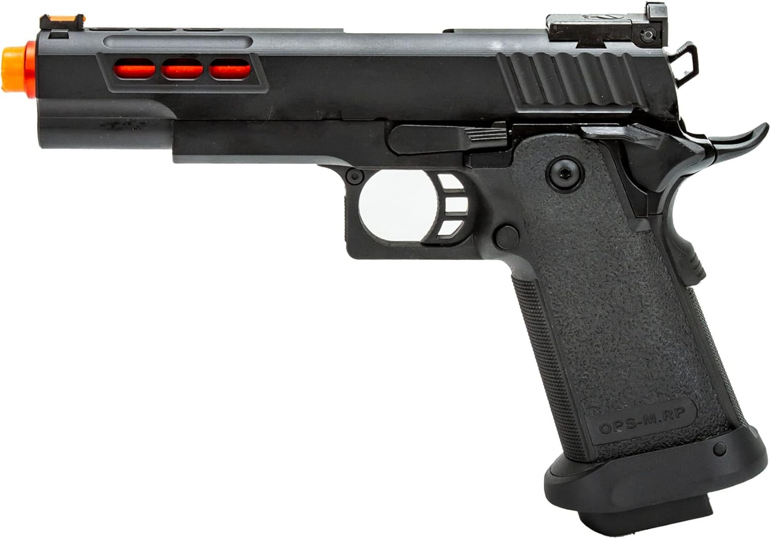 GoldenBall & Eagle 3342 OTS .45 Hi-Capa Gas Blowback Airsoft Pistol w/Ported Slide (Color: Black/Red Barrel)