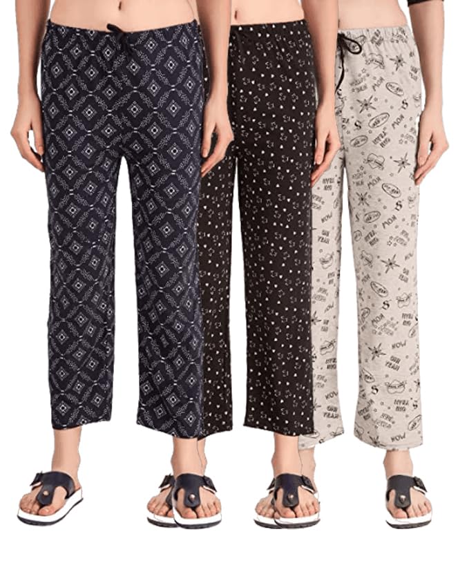 Women's Cotton Regular Fit Pajama Combo - Pack of 3-image-6