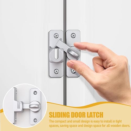 Miniatura 4 de Paquete de 2 pestillos para puerta de granero, cerradura de puerta corrediza de granero de 90180 grados, pestillo de puerta deslizante multiángulo