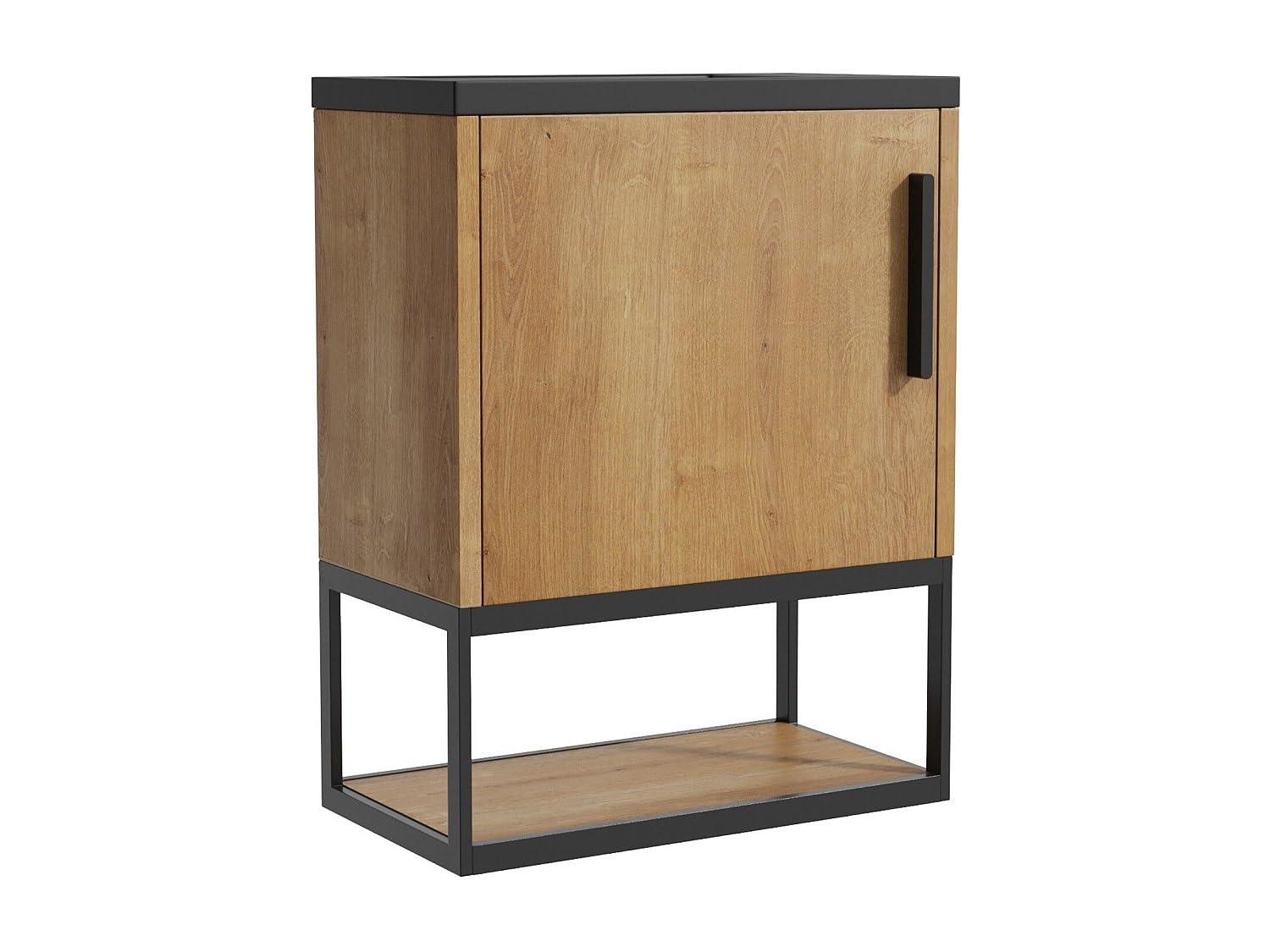 Vente-unique - Meuble Lave-Main Suspendu avec Niche et Vasque Noire - 40 cm - Coloris Naturel Clair - LOPENA