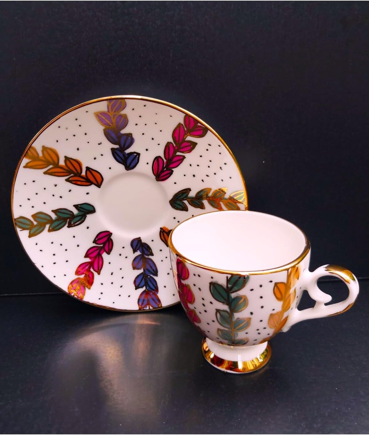 SODEF Coffee Cup Set, Porcelain, Hand Painted, 2-Piece, 85ml, Modern Design, Multicolor, Turkish Made, appropriate for Home, Office, and Special Occasions - Multicolor, One Size
