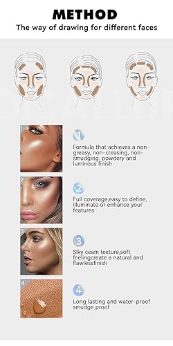 Miniatura 3 de Juego de 3 barras de contorno facial, tonos con iluminador, contorno y rubor, contorno de tez esculpida, contorno de varita de contorno de varita de