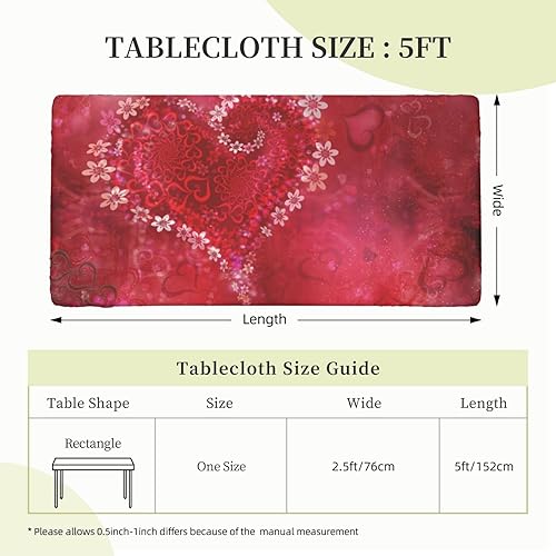 Miniatura 2 de Mantel rectangular con diseño de corazón de amor, con bordes elásticos, impermeable, lavable, para decoración de mesa de 5 pies, para fiesta,