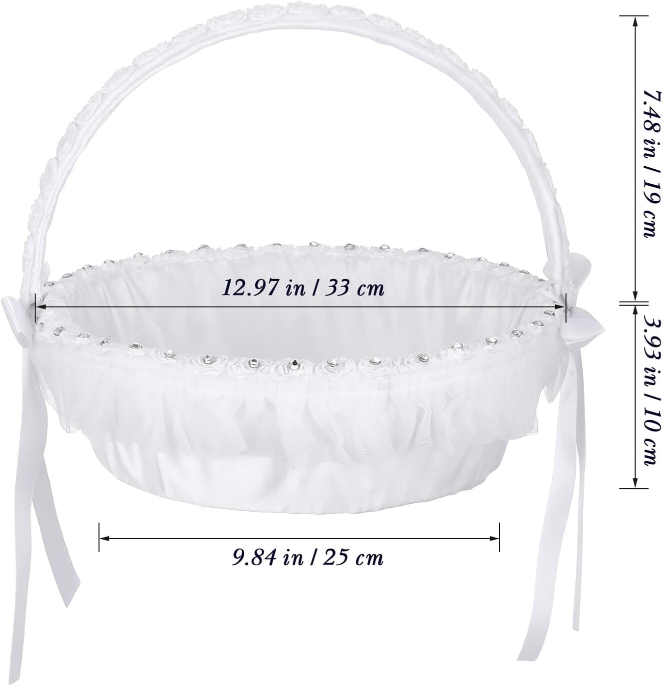 Mipcase Wedding Flower Basket for Bride Handheld Lace Flower Girl Basket with Rhinestone and Polyester European Style for Bridal Shower and Party Supplies