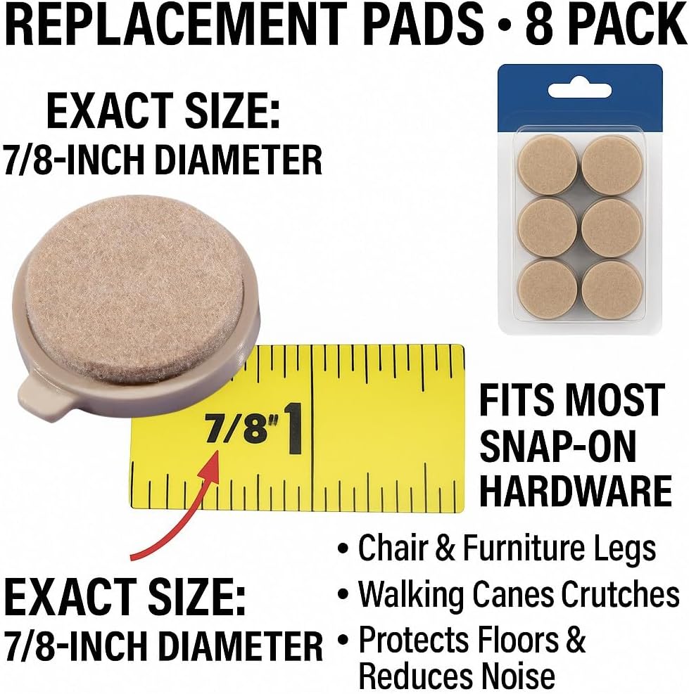 Shepherd Hardware 3636 7/8-Inch Snap-On/Snap-Off Replacement Pads, 8-Count