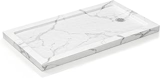 KPUY Shower Base, 54'' L X 32'' W Shower Pan with Reversible Installation Drain, Slip Resistant Design & Non‑Integrated Flange, Carrara White