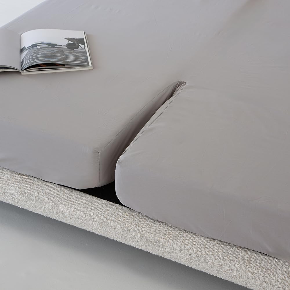COTTON ARTean Drap-housse pour lits doubles articulés 160 cm Noa gris