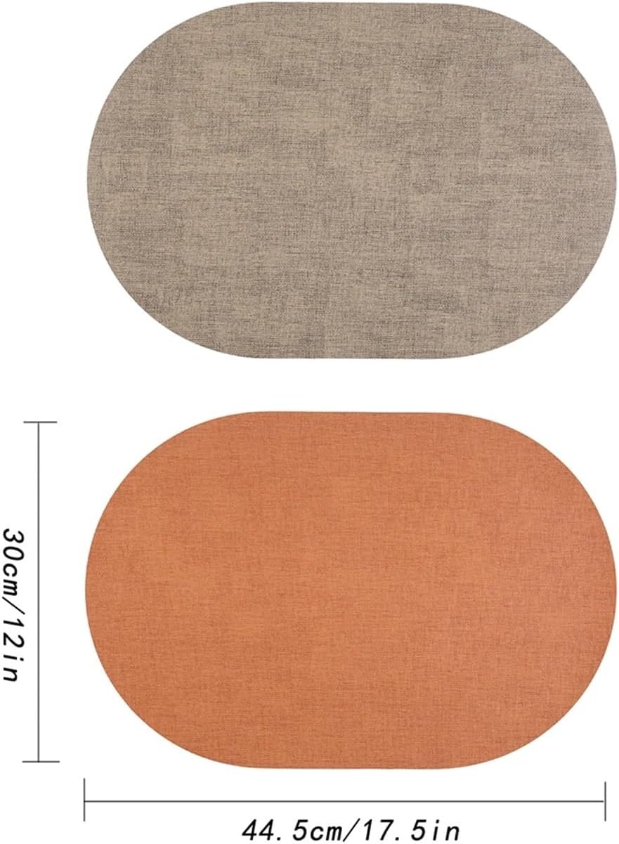 4/6/12pcs,Double-Layer Leather Placemats,Dining Table Waterproof Non-Slip Table Mat,Heat Insulation Leather Place Mats Set(Red,Oval_12PCS)