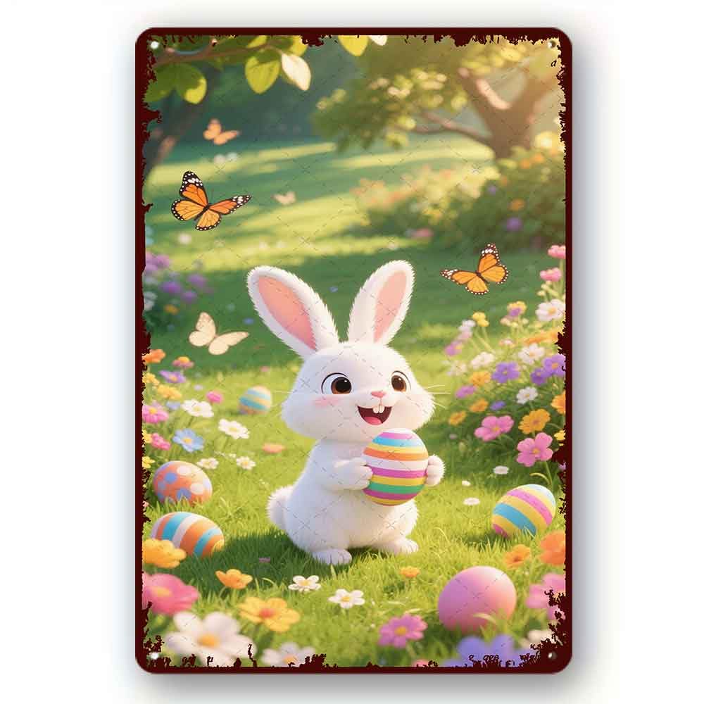 peiyeety Funny Metal Tin Sign Easter Bunny Poster Wall Farm Yard Club Vintage Bar Wall Sticker Decor8x12 Inch