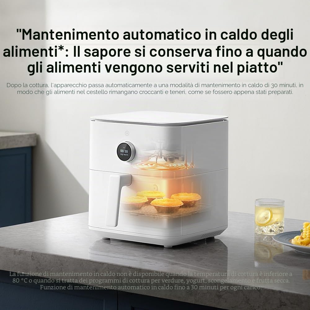 Xiaomi Smart Air Fryer 6.5L Friggitrice ad aria 6.5L, 1800W, 100 ricette, display OLED, temperatura regolabile 40°C-220°C °, cottura uniforme 360°, nero