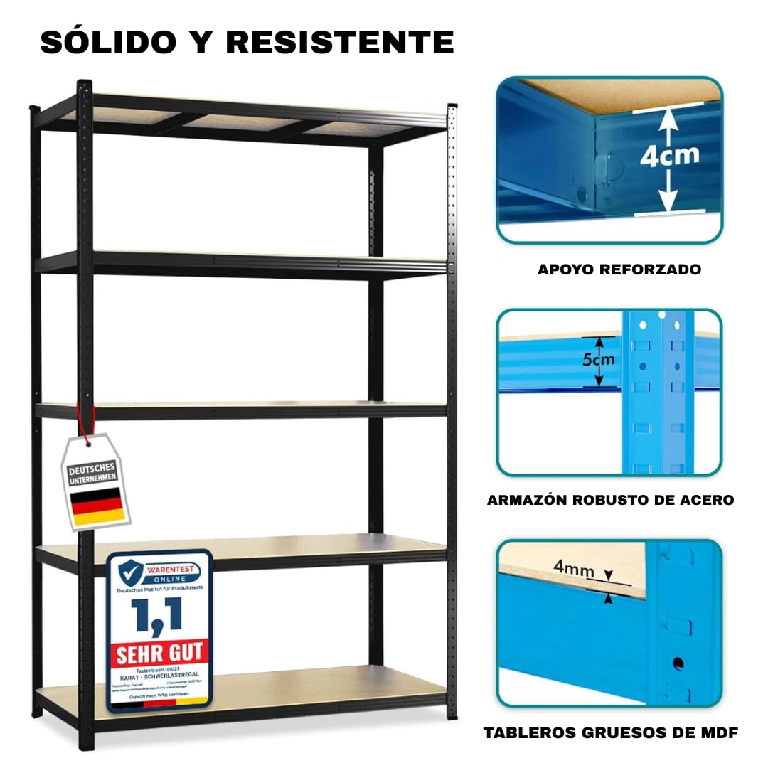 etm Estantería de Carga Pesada, Pack de 2, 180x90x40 cm, Negra | Estantería Modular, almacén o Independiente. Montaje rápido sin Herramientas Gracias al Sistema de Encaje (Lakota, Negra)