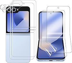 for Samsung Galaxy Z Flip6 SC-54E [6-Pack] 2-Piece Main Screen Film Back Film 2-Piece Camera Film Soft Ultra Thin TPU Protective Film Natural Repair High Transmittance Full Protection Bubble