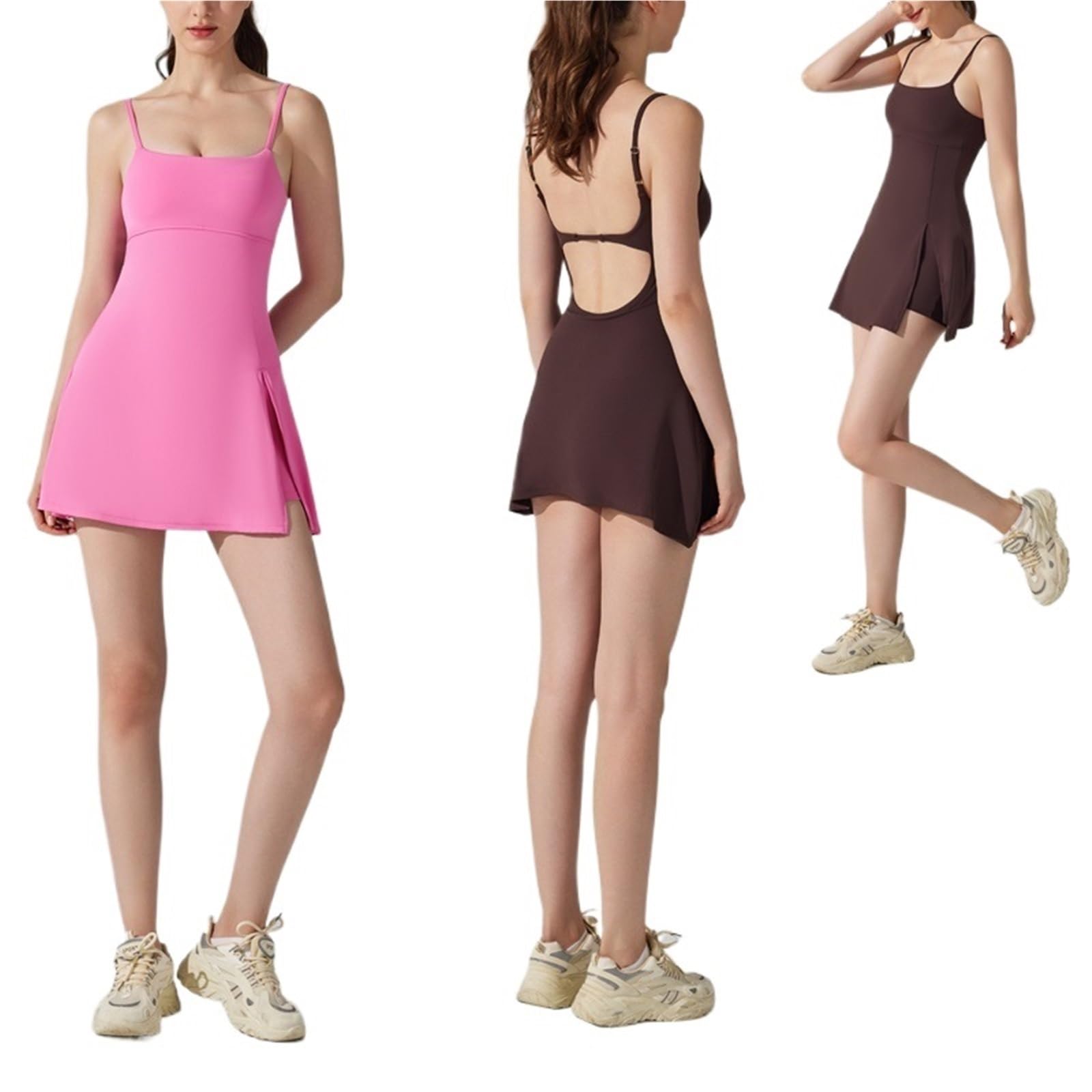 Vestido de Tenis for Mujer con Tirantes Finos y Sujetador Incorporado, for Entrenamiento, Abertura Lateral