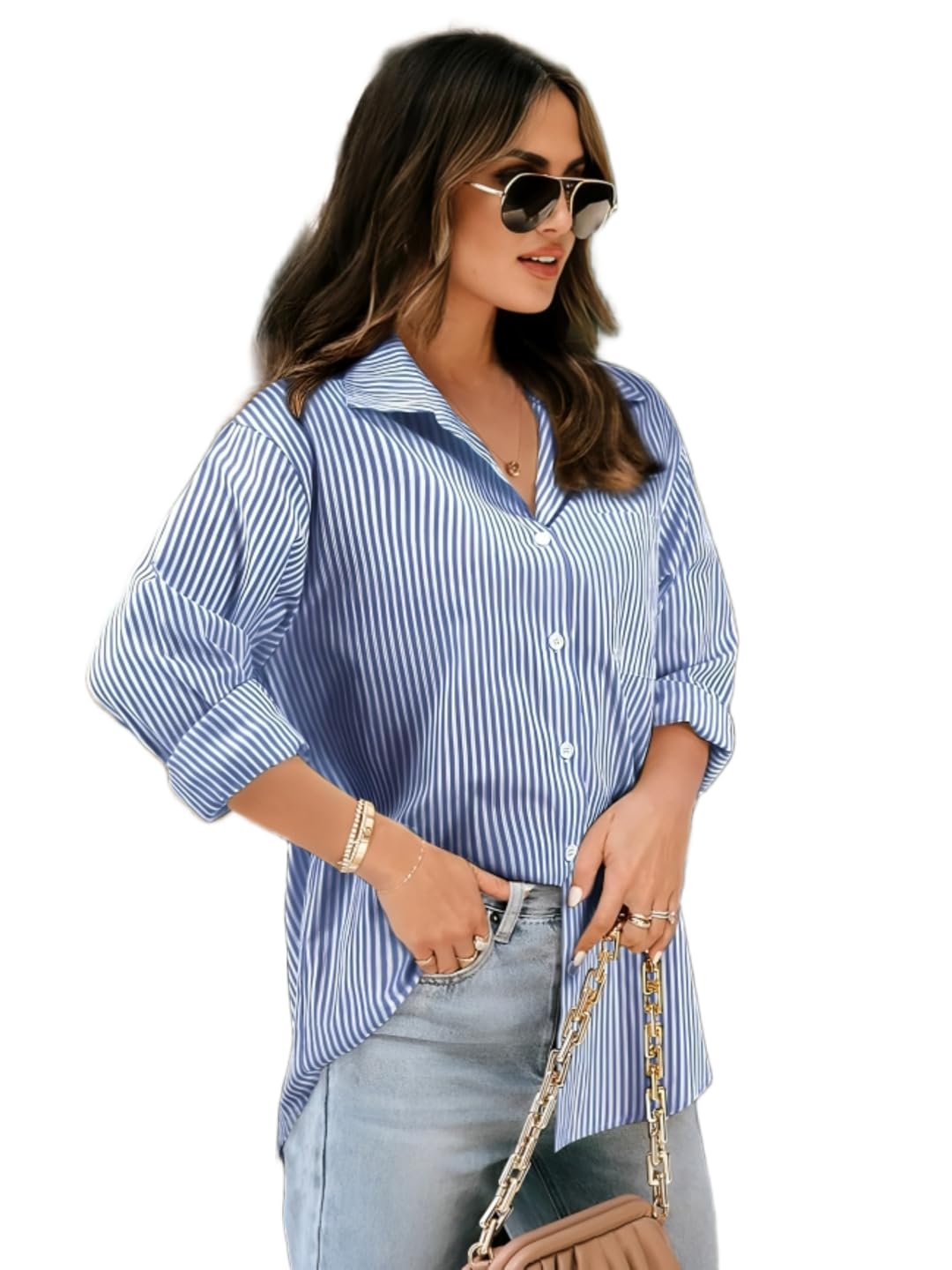 Women Striped Shirt,Oversized Cotton Shirt for Women,Long Sleeve Shirt 12.-picture-32