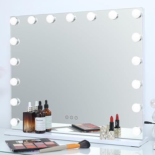 Miniatura 7 de LEINASEN Hollywood Espejo de tocador con 17 bombillas LED regulables, espejo grande de maquillaje con luces, marco de metal, regulable, 3 modos,