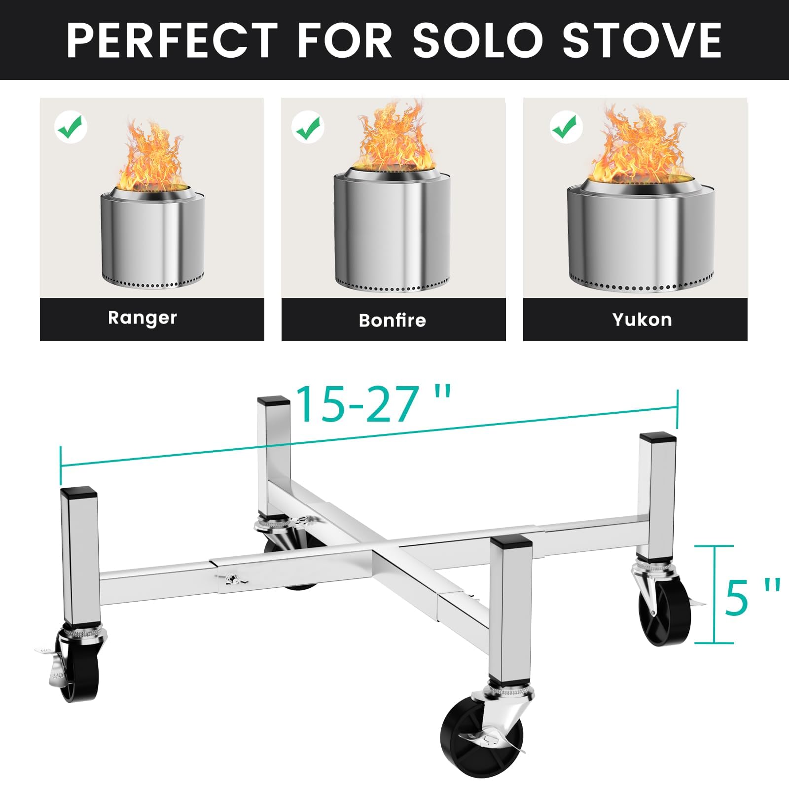 GFTIME Stojak na palenisko Solo Stove Bonfire Ranger Yukon i inne paleniska 38-68 cm, akcesoria do paleniska solo, stojak ze stali nierdzewnej, akcesoria ogrodowe