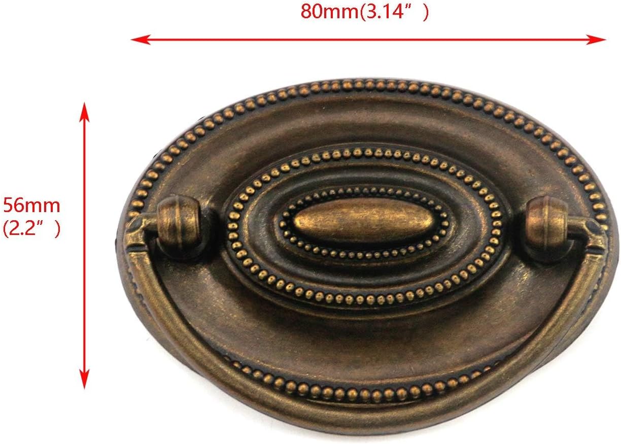Quluxe 4 Pcs Furniture Dresser Pull Antique Brass Bail Drawer Pull Oval Drop Swing Handles Cabinet Knob Hardware 2.32" Hole Distance, 3.14"x2.2"