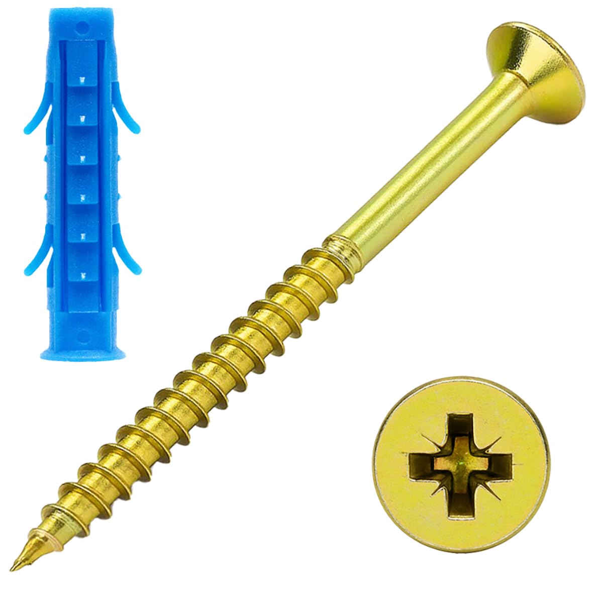 8mm x 40mm Plug & 5mm x 70mm Screw (Pack of 10) Wall Plastic with Self Tapping Pozi Countersunk Head Screw Multi Purpose for Masonry Concrete Brick TV Mount Fixing N13D