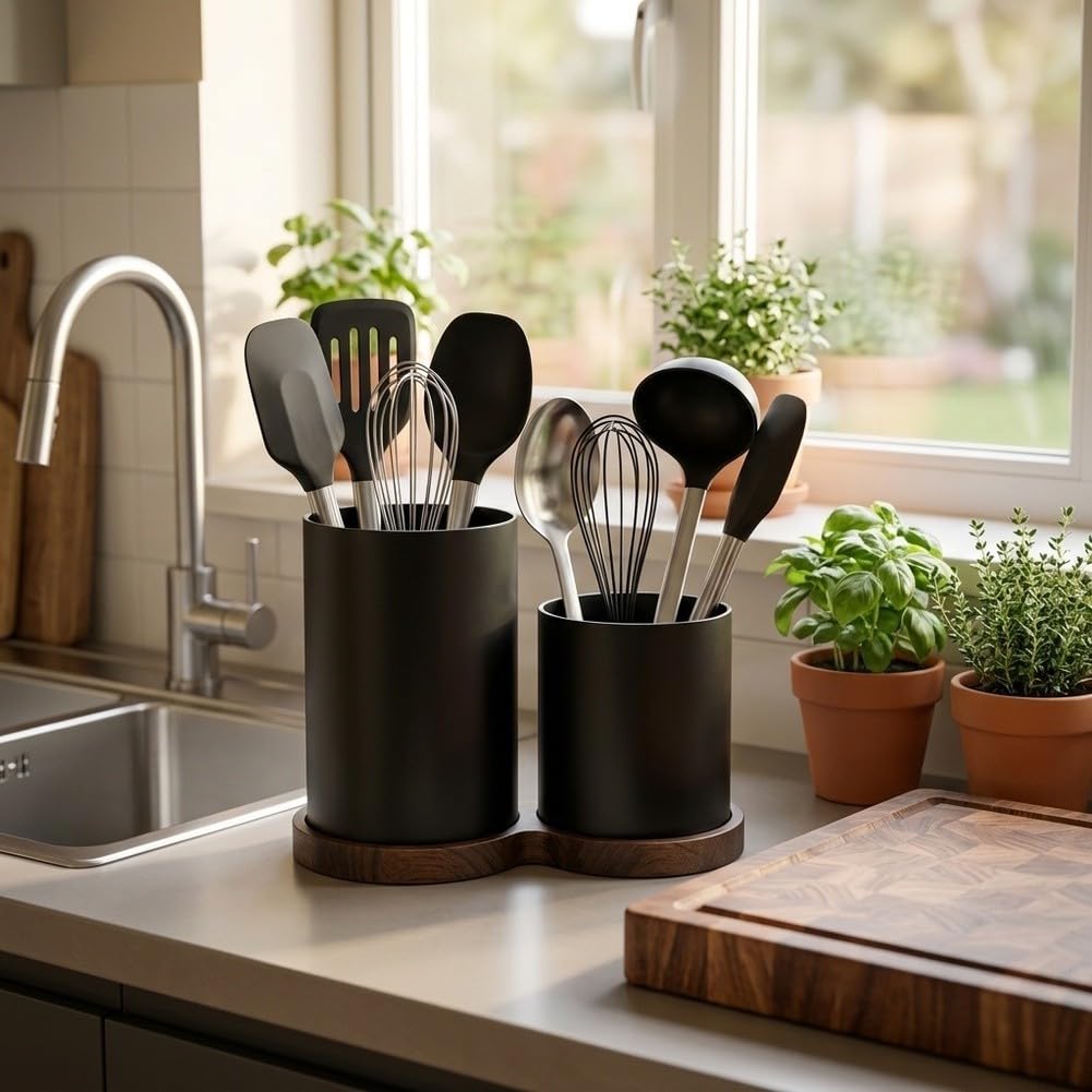 Portautensilios Cocina Estable para madera 19.5cm para dorado(Argent)