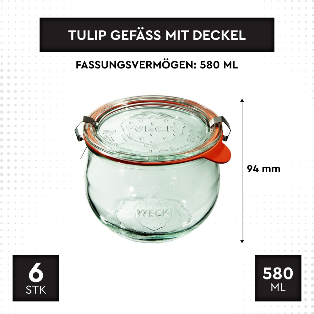 Weck Glazen 1400 ml – 6-delige set met deksels – valvorm – robuuste, stapelbare voorraadpotten & weckpotten – ideaal voor maaltijdprep, zuurdesem en fermenteren – Made in Germany