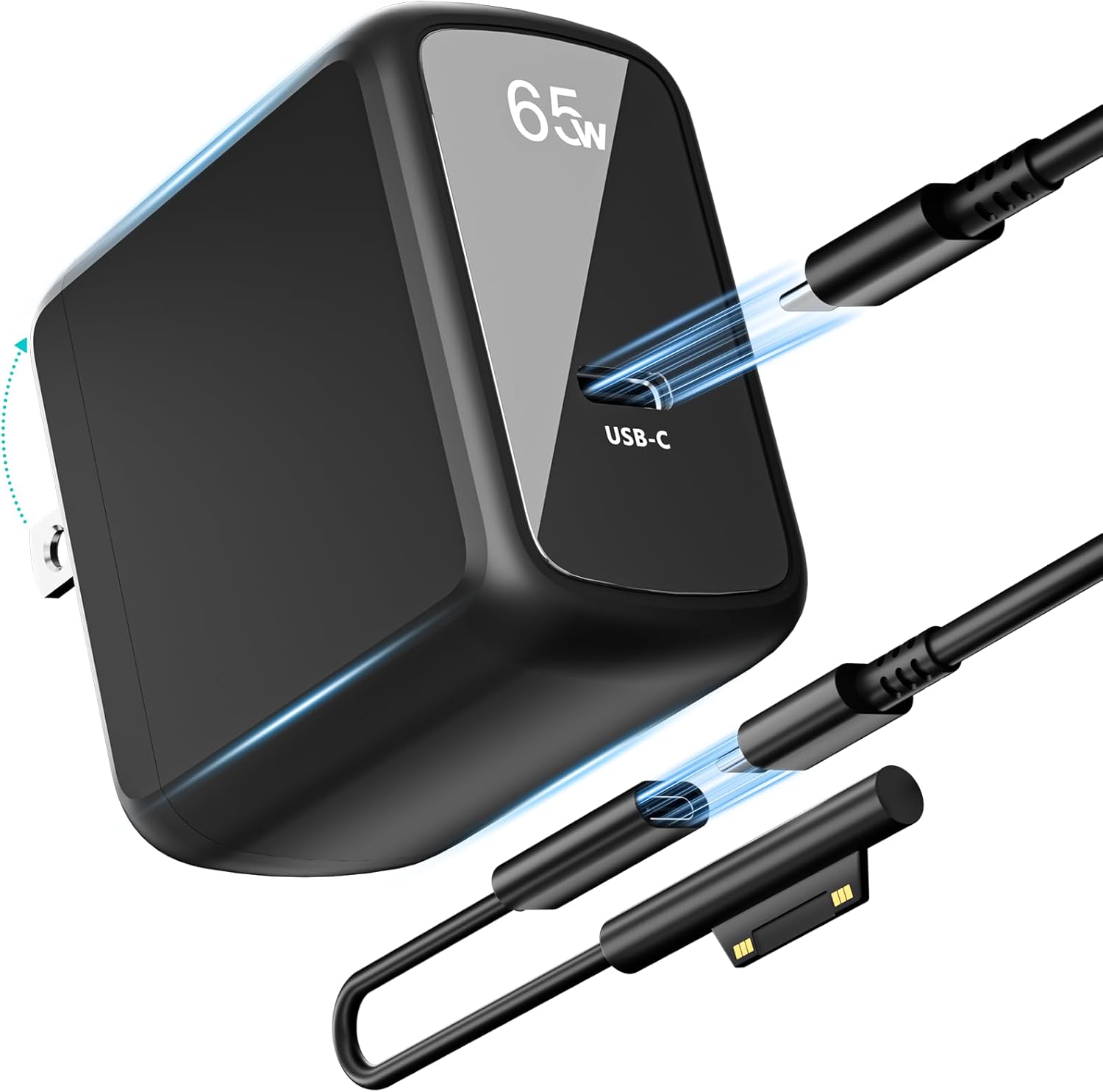 65W GaN Surface Pro Charger Microsoft Surface Charger for Surface Pro 12 11 X 10 9 8 7+ 7 6 5 4 3 Power Supply Compatible with Surface Book/Laptop/Tablet Series Support Other C Port Devices