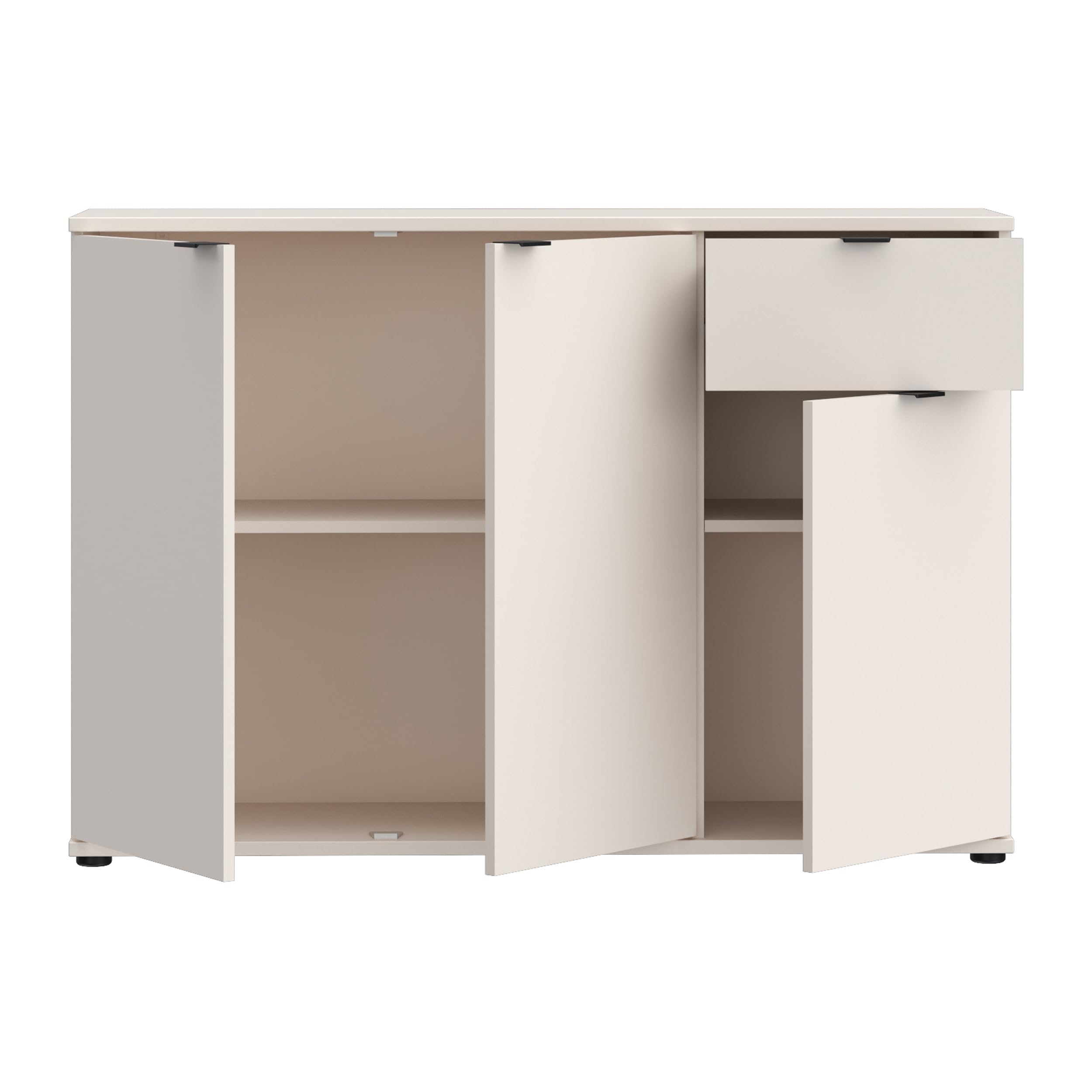 Forte Ganymede Sideboard 120, minimalistische Kommode, 3-türig, 1 Schublade, Holzwerkstoff, Wohn-/Schlafzimmer, Kaschmir Beige, 119,8 cm breit x 82,3 cm hoch x 34,1 cm tief