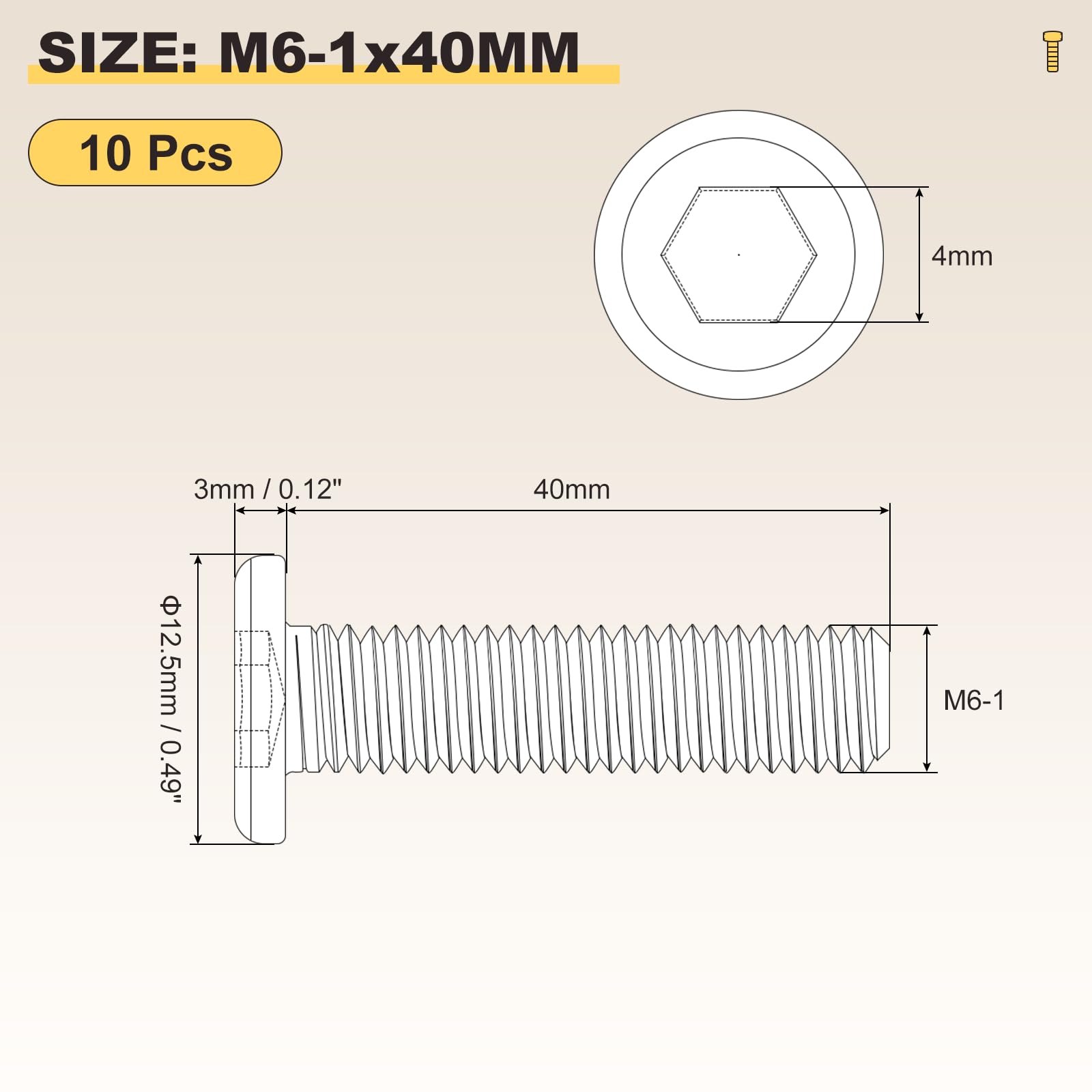 METALLIXITY Flat Head Hex Socket Cap Screws Bolts(M6-1x40) 10Pcs, 304 Stainless Steel Hex Socket Furniture Bolts Screws - Image 2