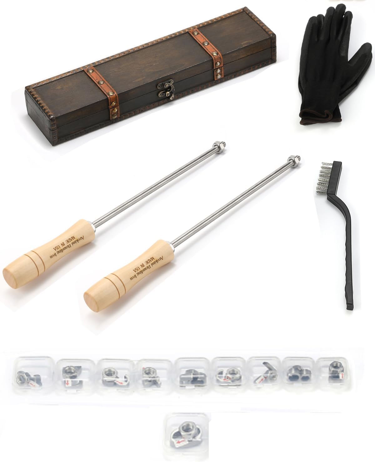 1" 10Pcs Branding Iron for Wood Hats Leather, Personalized Number Branding Iron Kit for Woodworking BBQ Steak Burger, with Wooden Box & 2 Handles (1" Number 0-9)