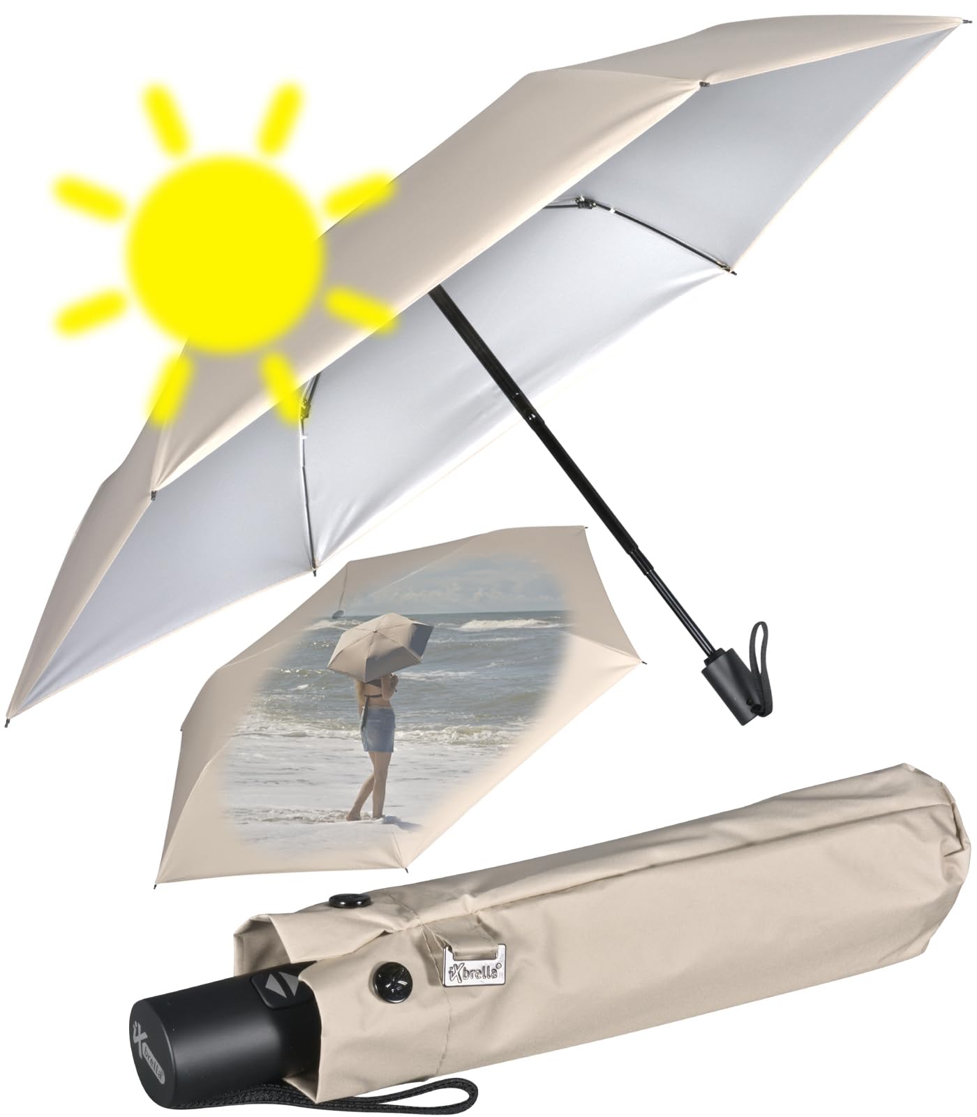 iX-brella Mini ombrello parasole con apertura e chiusura automatica, con protezione UV e calore