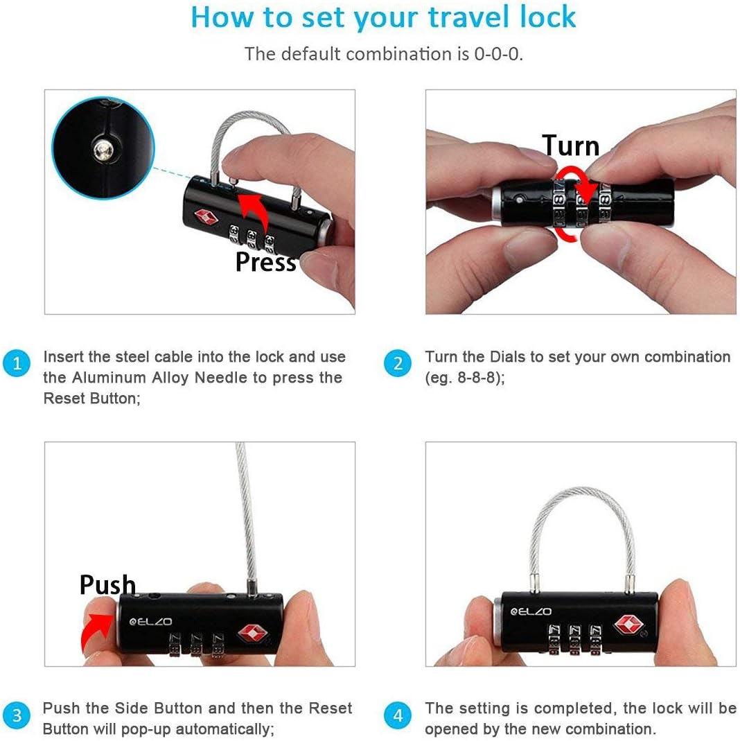 TSA Approved Luggage Cable Lock, 3 Digits Combination Safety Padlock