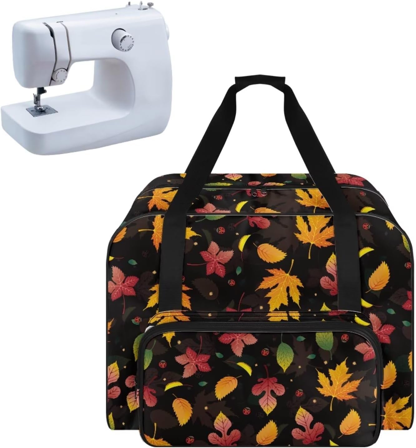 Sewing Machine Carrying Case Fall Leaves Sewing Machine Bag with Handle and Pocket to Storage Sewing Machine Accessories