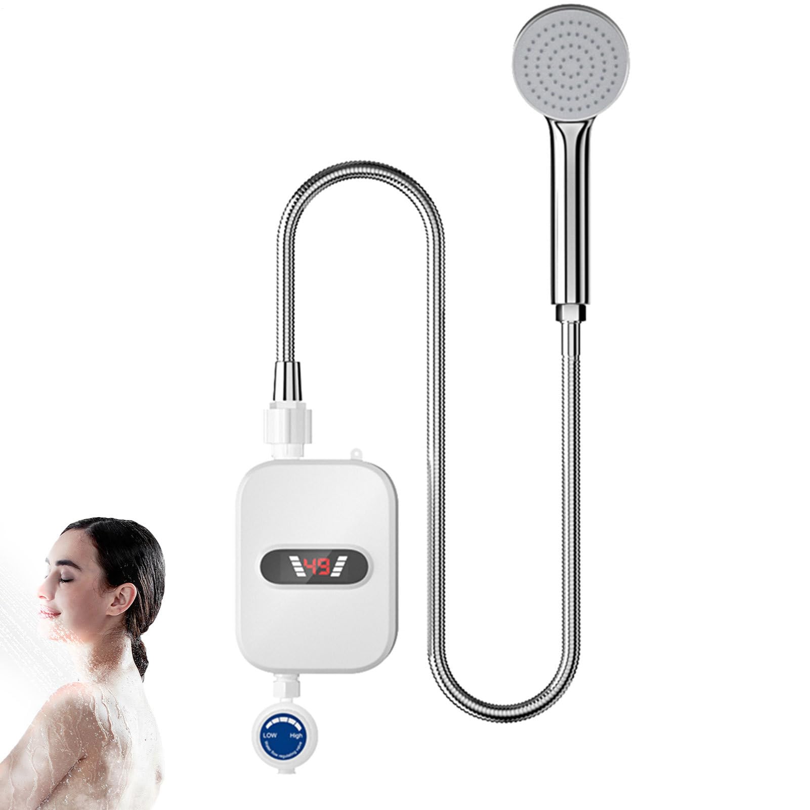 Doccia con riscaldamento istantaneo, scaldabagno elettrico istantaneo, scaldabagno senza serbatoio da 3,5 kW con display a LED, elettrico impermeabile per doccia con calore
