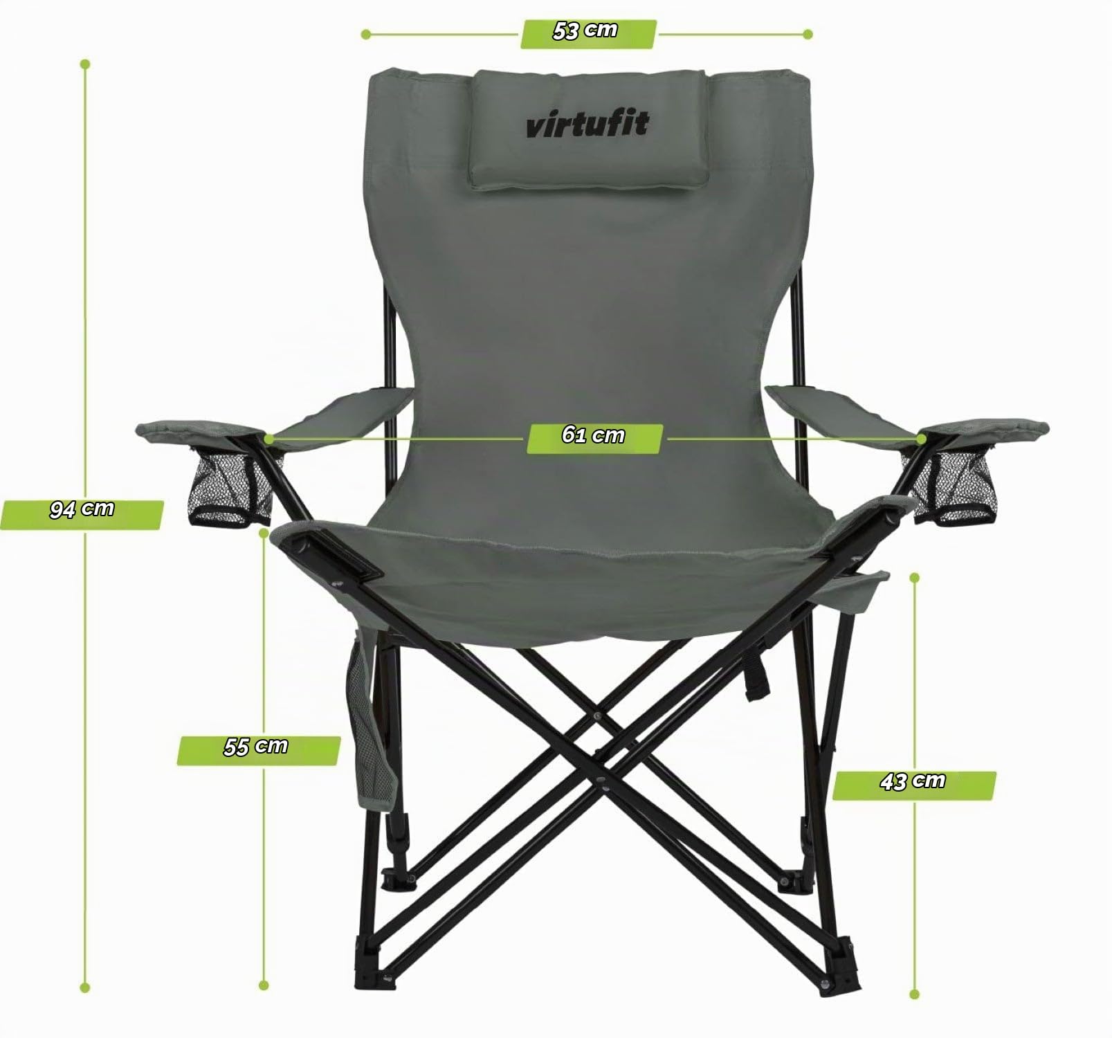 VirtuFit Chaise de camping pliable - Chaise de plage avec repose-pieds - Gris