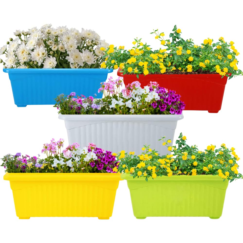 DEVICE OF URBAN INFOTECH 14 Inch Flower Pots Plastic Planters| Rectangular Planters for Home & Balcony Garden | Pots for Home Plants and Gardens | Plant Pots for Home Gardening (Multi, Pack of 5) (B0D3F13HXR) Amazon Price History, Amazon Price Tracker