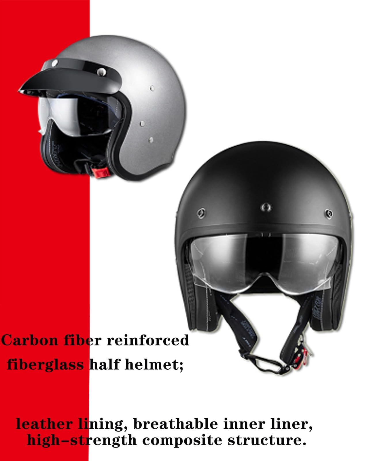 Demi Casque De Moto Vintage Casques Jet Ouvert Cyclomoteur ECEDOT Homologué Demi Casque De Scooter Casques Bols Robuste Et Durable pour Adultes Protection Multicouche