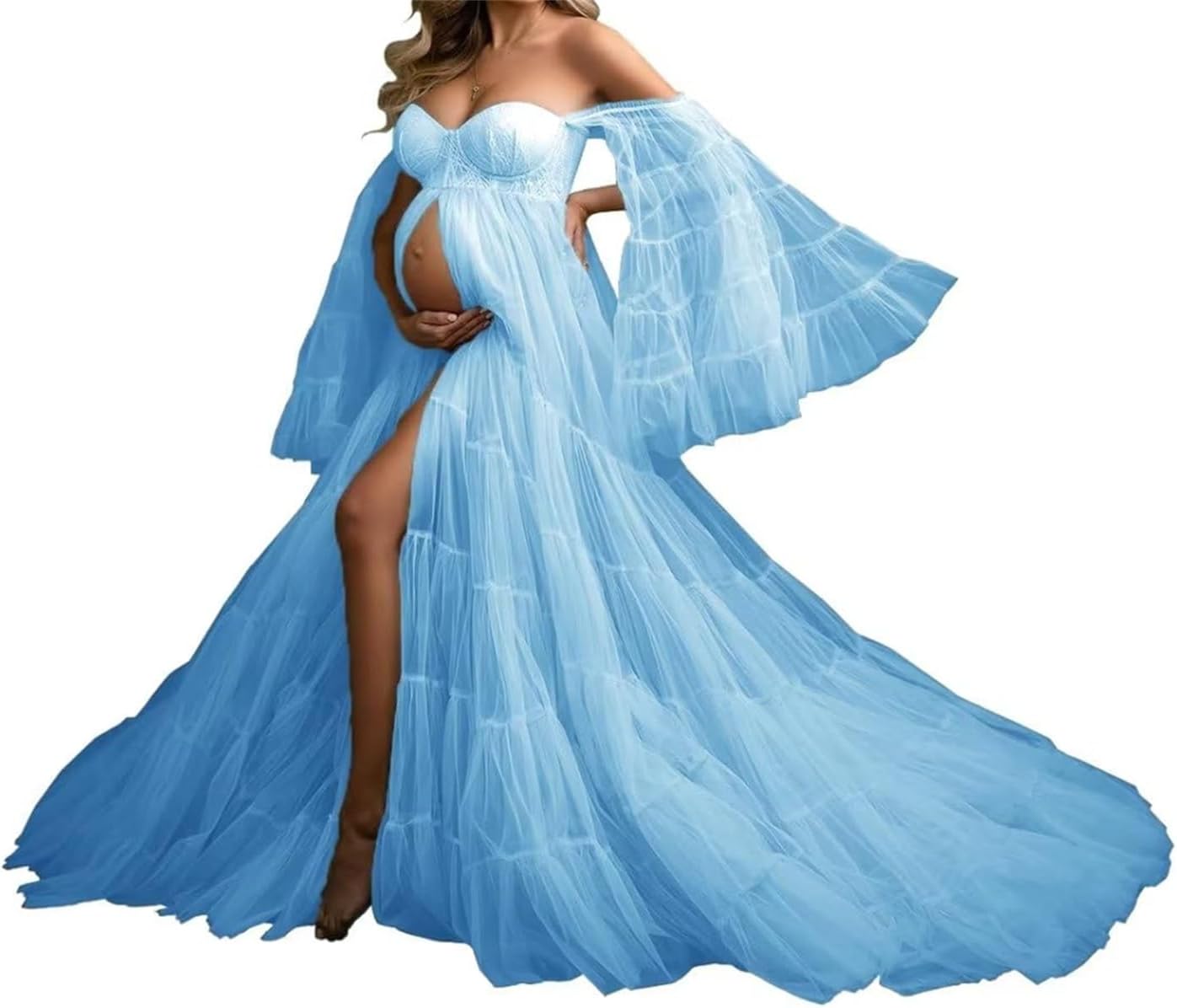 Puffy Tule Robe Zwangerschap Jurk Voor Fotoshoot Sheer Off