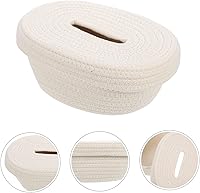 Vista 2 de Caja de pañuelos tejida con cuerda de algodón minimalista para el hogar, oficina, coche, servilleta, diseño elegante para espacios de vida