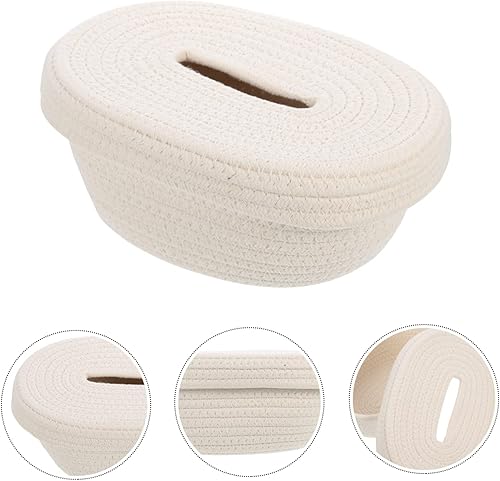 Miniatura 2 de Caja de pañuelos tejida con cuerda de algodón minimalista para el hogar, oficina, coche, servilleta, diseño elegante para espacios de vida