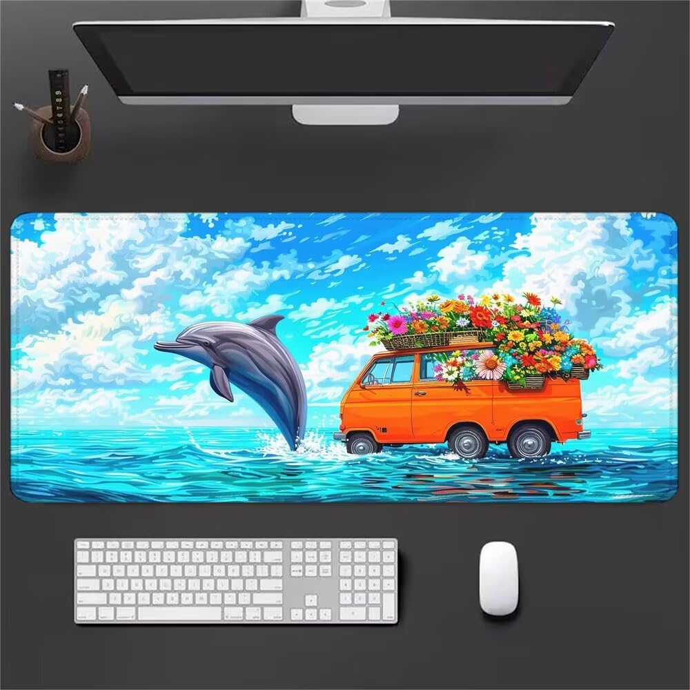 Blu Tappetino Mouse XXL 1000x500x3mm, Gaming Tappetino Mouse Delfino Mousepad con Base in Impermeabile Gomma Antiscivolo per Tastiera Computer Ufficio Idea Regalo Festa del Papà e Compleanno X-786