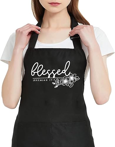 Delantales Blessed para mujer con 2 bolsillos, gráfico de la Biblia, impermeable, ajustable, delantal de cocina, delantal de cocina, regalo cristiano